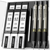 0.5mm Metal Pencil Set – Study Desk Essential for Grade-School Students, 6 Pack with Rhombus Grip and Case