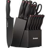 Astercook Knife Set for Kitchen with Block and Sharpener German