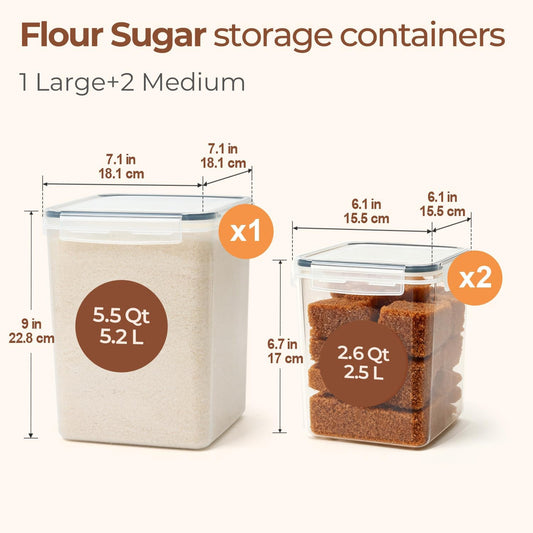 ComSaf_Airtight_Flour_and_Sugar_Container_2.6Qt_&_5.5Qt_3Pack,_Wide_Mouth