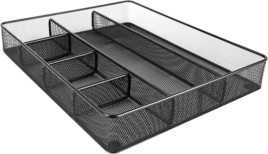 Amazon_Basics_Metal_Mesh_Desk_Organizer_with_6_Compartments,_Anti-Slip_Pen_Holder_Storage_Tray_for_Office_Supplies_and_Home,_Black