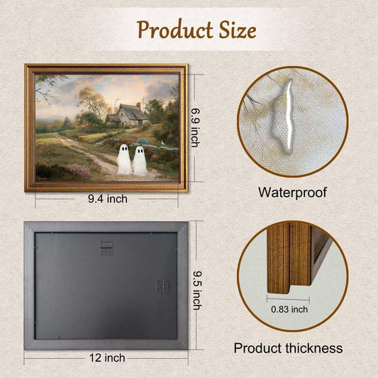 Wemandh_Framed_Halloween_Decorations_Fall_Decor_Wall_Art,_Rustic_Landscape_Wall_Decor,_Cute_Ghost_Decor_Wall_Art,_Aesthetic_Halloween_Wall_Decor_(9.5''x12'')