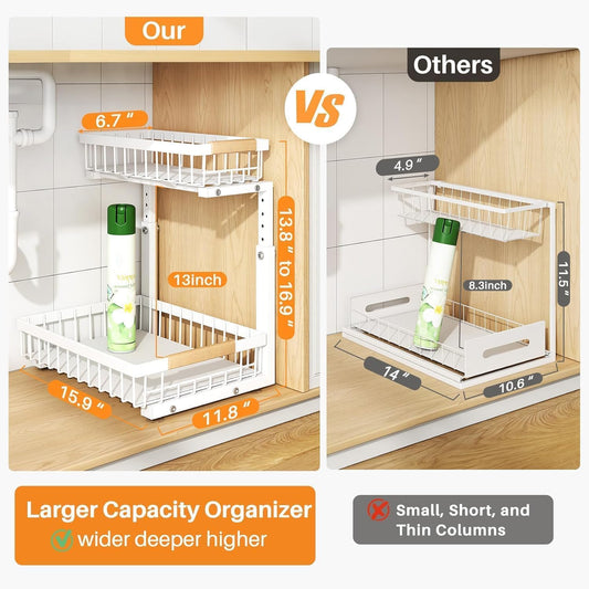 PXRACK_Under_Sink_Organizer,_Adjustable_Height,_2_Tier_Pull_Out_Under_Cabinet_Organizer,_Slide_Out_Thickened_Metal_Under_Sink_Storage_for_Kitchen_Bathroom_Laundry_Pantry_Cabinet,_White,_Large-2-Pack