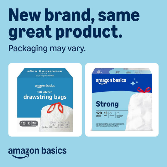 Amazon_Basics_Trash_Bags,_Tall_Kitchen_Drawstring,_Unscented,_13_Gallon,_120_Count,_Pack_of_1,_Packaging_May_Vary