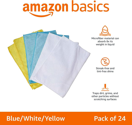 Amazon_Basics_Microfiber_Cleaning_Cloths,_Ultra_Absorbent,_Lint_Free,_Streak_Free,_Non-Abrasive,_Reusable_and_Washable,_16"_x_12",_Blue/White/Yellow,_Pack_of_24