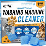 ACTIVE Washing Machine Cleaner for Pet Owners Enzymatic Deep Clean Descaler for Cat & Dog Hair, Urine, Odor, Residue, Septic Safe Tablets for Top Load, Front Loader, HE Washer Tub