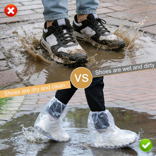 12_Pcs_Waterproof_Shoe_Covers_for_Rain,_Non-Slip_Disposable_Rain_Shoe_Covers,_Plastic_Shoe_Ponchos,_Thickened_PE_Material_Boot_Covers_for_Men_and_Women_(Clear)