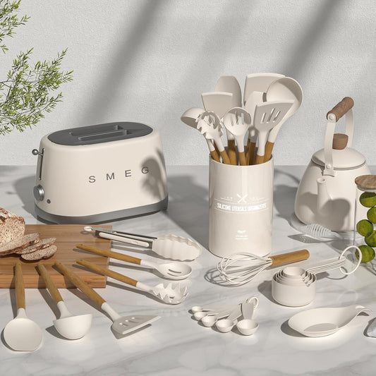 Umite_Chef_Kitchen_Cooking_Utensils_Set,_33_pcs_Non-Stick_Silicone_Cooking_Kitchen_Utensils_Spatula_Set_with_Holder,_Wooden_Handle_Silicone_Kitchen_Gadgets_Utensil_Set_(Khaki)
