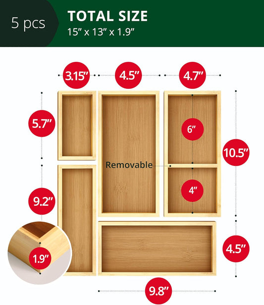 ROYAL_CRAFT_WOOD_5-Piece_Bamboo_Drawer_Organizer_Set_–_Multi-Use_Storage_Trays_for_Kitchen,_Bathroom,_Office,_Makeup,_Jewelry_&_More_–_Junk_Drawer_Tray,_Utensil_Holder,_Storage_Box_&_Bin_Set_(5_Boxes)