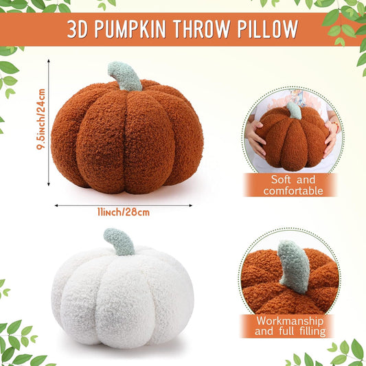 Kajaia_2_Pcs_3D_Pumpkin_Pillow_Fall_Decor_Halloween_Cushions,_White,_Brown