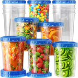 BiuLeon oz Freezer Storage Containers, Plastic Food Storage Containers with Twist Top Lids, BPA Free and Reusable Soup Containers with Lids, Leakproof/Microwave/Dishwasher Safe