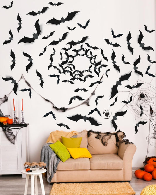 120_Pcs_3D_Halloween_Decorations_Bats_Decor,5_Sizes_Bats_Wall_Decor_Indoor