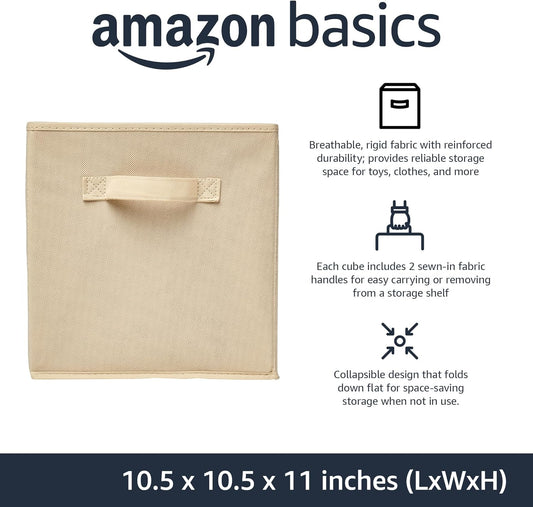 Amazon_Basics_Collapsible_Fabric_Storage_Cubes_Organizer_with_Handles,_Sturdy_Storage_Bins_for_Organization,_10.5"_x_10.5"_x_11",_Beige,_6-Pack
