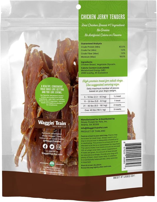 Waggin'_Train_Chicken_Jerky_Dog_Treats,_Made_with_100%_Real_Chicken_Breasts,_Only_Two_All-Natural_Ingredients,_Great_High_Protein_Dog_Treat,_Easily_Digestible_for_Big_or_Small_Dogs,_18_oz._Pouch