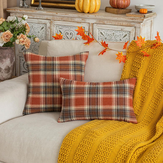 AQOTHES_Fall_Plaid_Orange_Throw_Pillow_Covers_18x18_Inch_Set_of_2