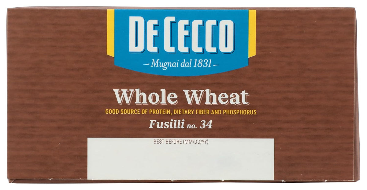 De Cecco Whole Wheat Fusilli – Pure 100% Whole Wheat Pasta for Uncluttered Whole-Food Kitchens