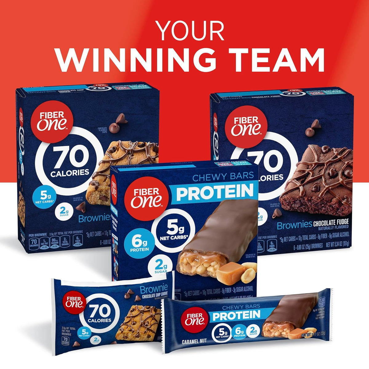 Fiber One 70 Calorie Brownies – Portion-Controlled Lunchbox Treat for Kids' School Meals, 70 Cal