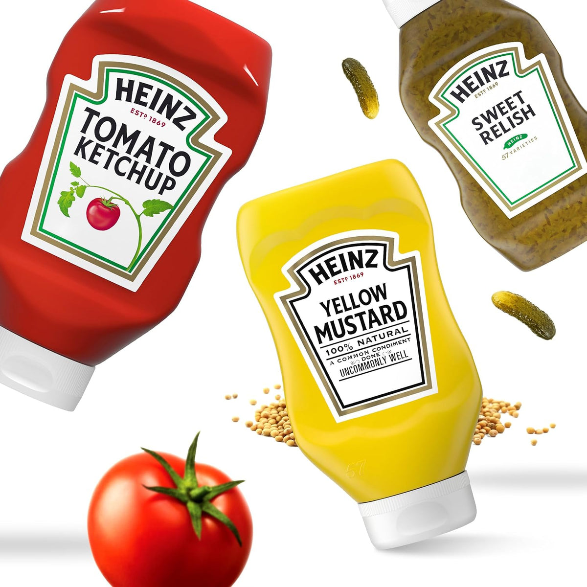Heinz Minimalist Condiment Set – One Box, Three Everyday Heinz Squeeze Bottles for Burgers and Dogs
