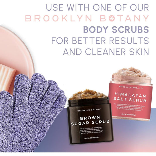 mitt/glove format that fits the hand for controlled scrubbing and self-massage