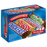 SNICKERS, TWIX, 3 MUSKETEERS, MILKY WAY Full Size Chocolate Bar Variety Pack for Camping Trips and Cabin Snacks, 18 ct Bulk Box