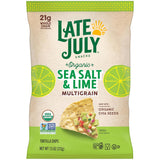 Late July Snacks Organic Multigrain Tortilla Chips Sea Salt and Lime 7.5-oz. Bag for School Lunch Prep and Weekend Family Outings