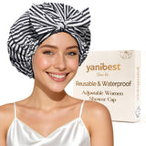 Yanibest Shower Cap for Women – Simple Clean Design Bath Hat, Reusable Waterproof Hair Protector in Neutral Stripe
