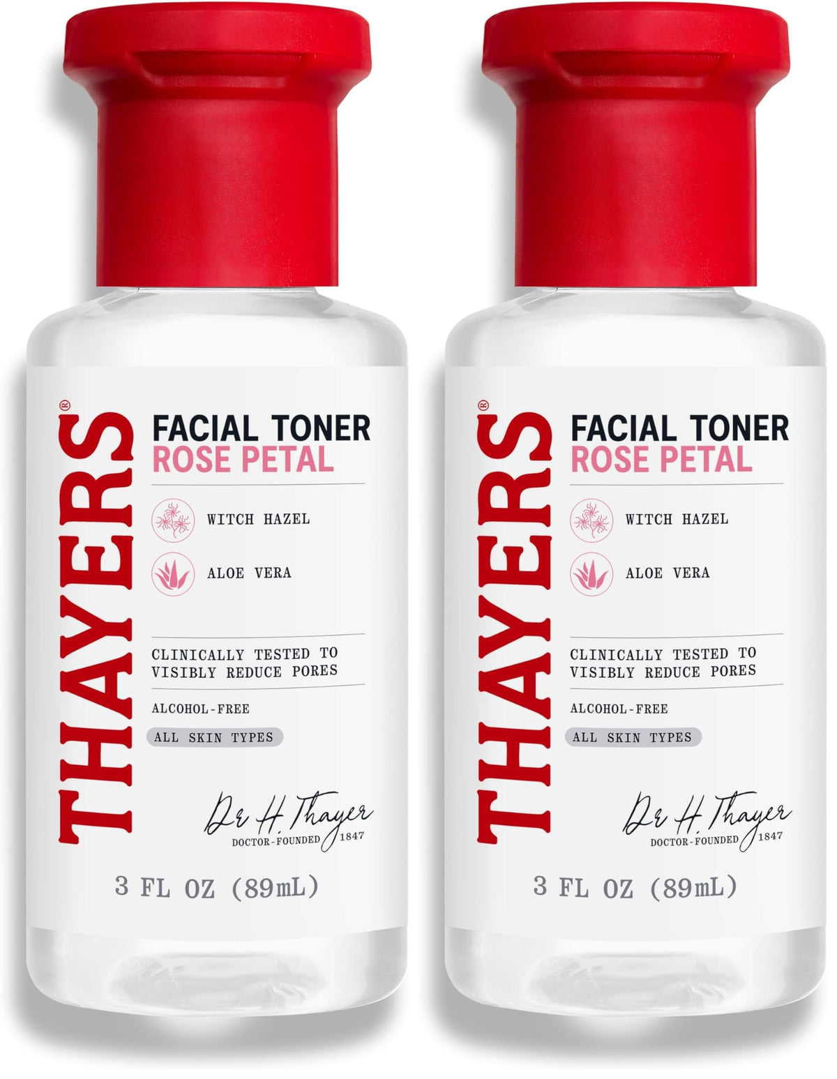 THAYERS AlcoholFree Witch Hazel Facial Toner with Aloe Vera Formula, Clear, Rose Petal, 3 Fl Oz (Pack of 2)