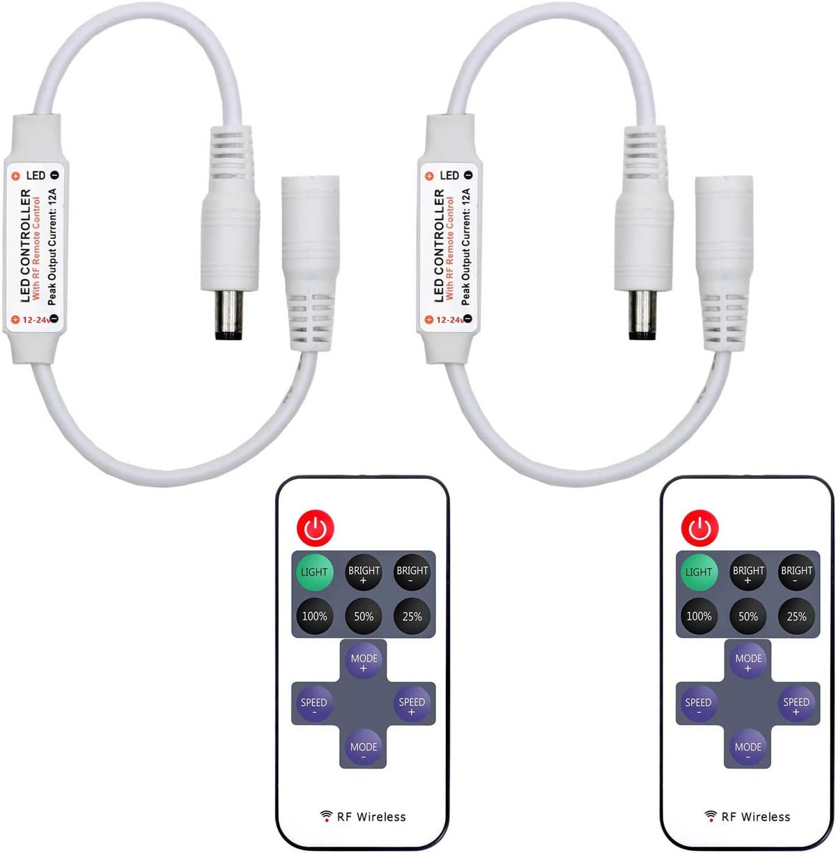 2-pack of mini rf wireless led dimmer controllers with 11-key remotes