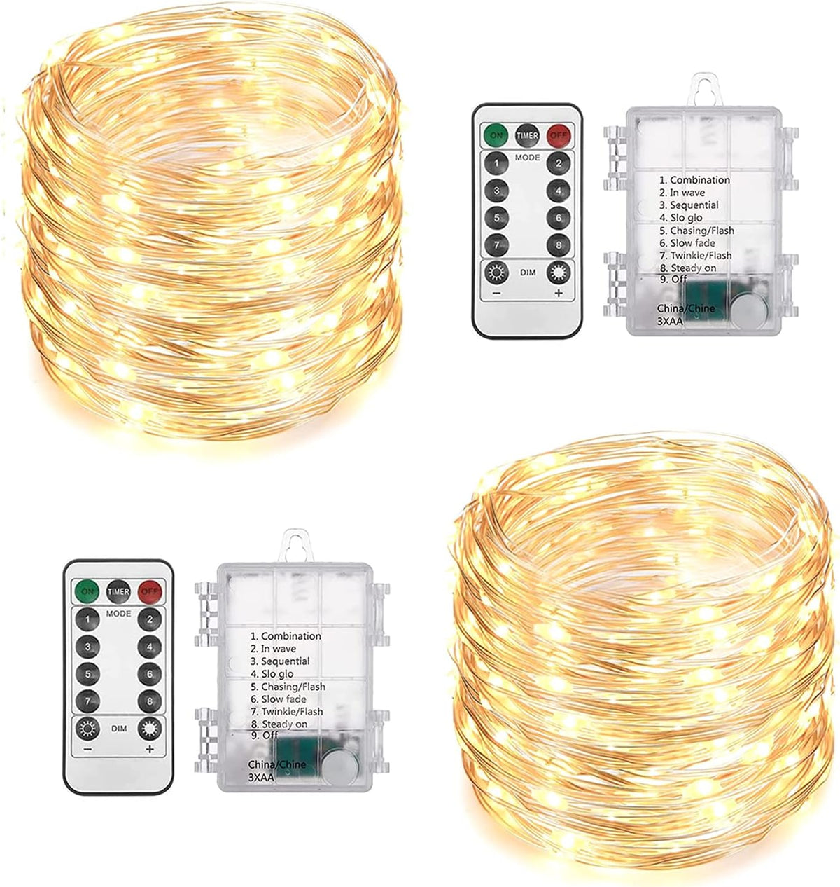 2-pack totaling 200 warm white leds across 66ft with 4-inch bulb spacing