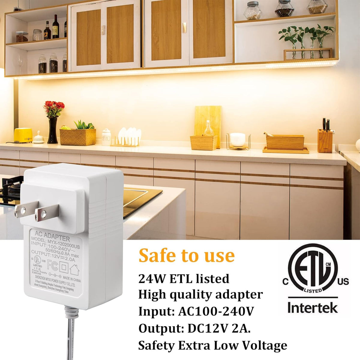 24w dc 12v adapter with extremely low heat output, expandable to 14 bars (22.96 ft)