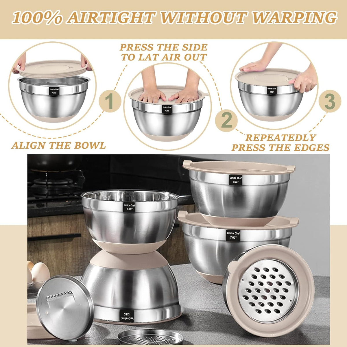 26PCS Stainless Steel Mixing Bowls with Lids – All-in-One Prep Set for Efficient Weeknight Cooking