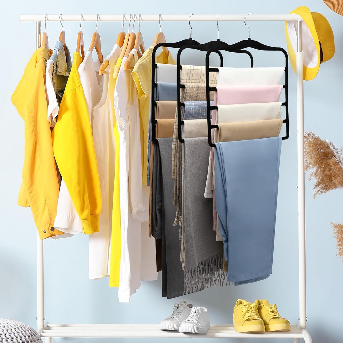 3-Pack Velvet Cascade Hanger for Bedroom Closet Aesthetic, Neutral Pant Organizer