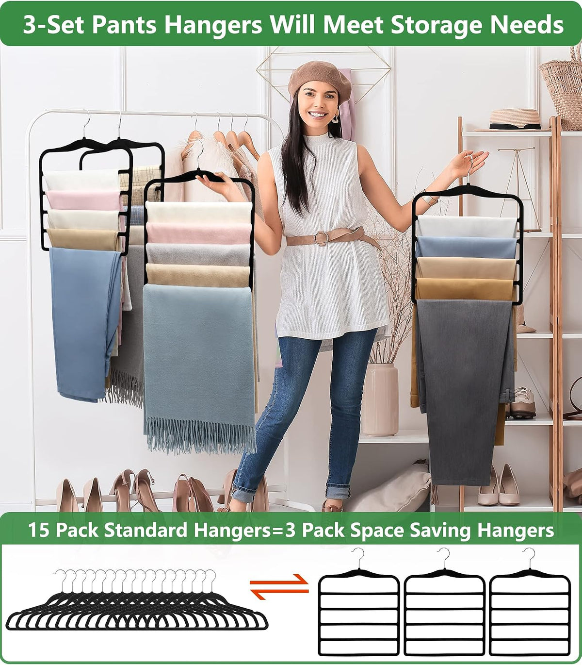 360-degree rotating swivel hook for full wardrobe visibility