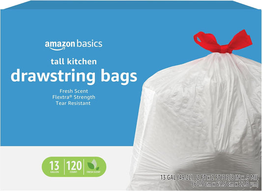 Amazon_Basics_Flextra_Strength_Tall_Kitchen_Drawstring_Trash_Bags,_Fresh_Scent,_Tear_Resistant,_13_Gallon,_120_Count