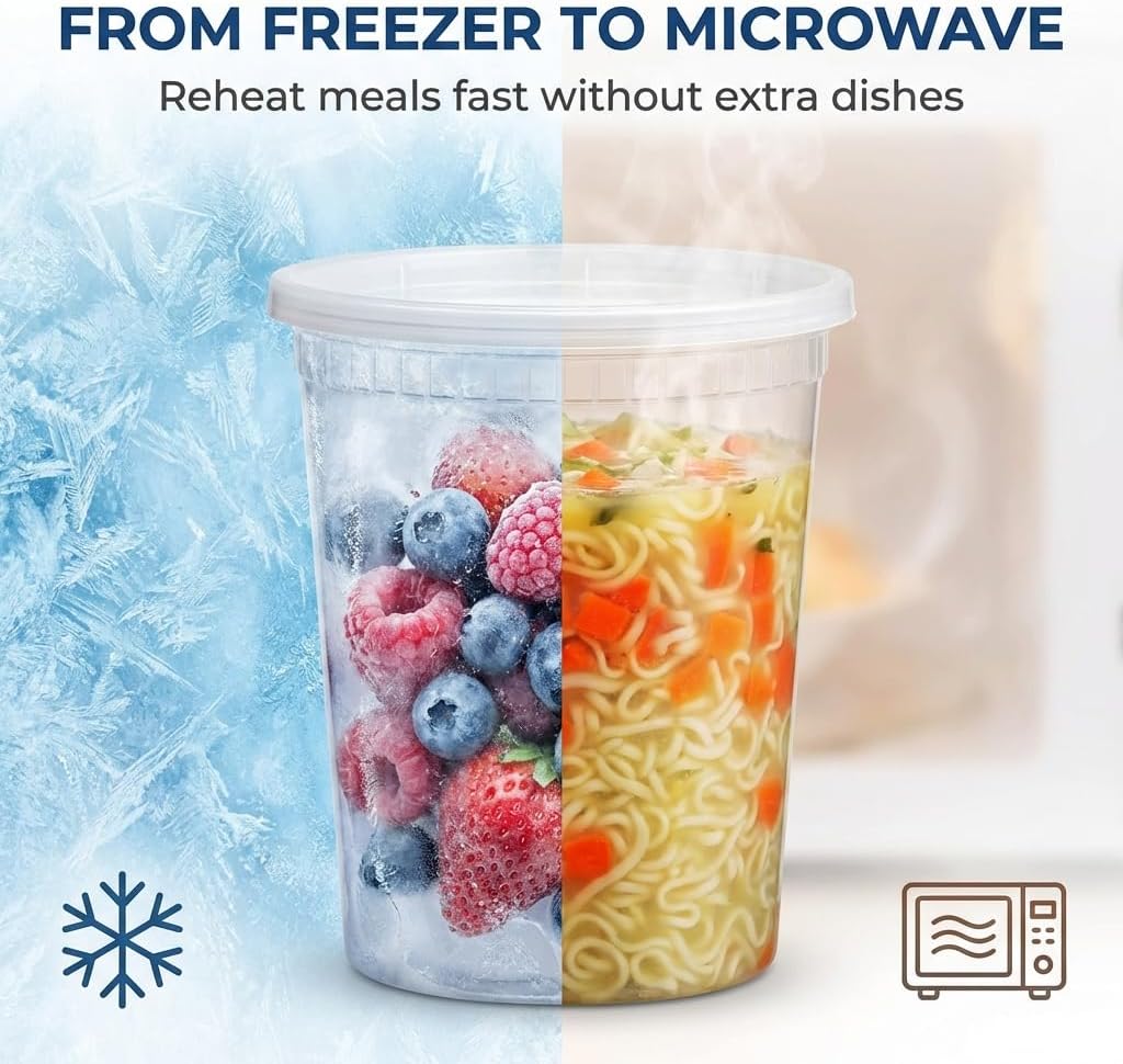 48_Sets_Plastic_Food_Storage_Deli_Containers_w/_Lids_16oz_Pint_&_32oz_Quart