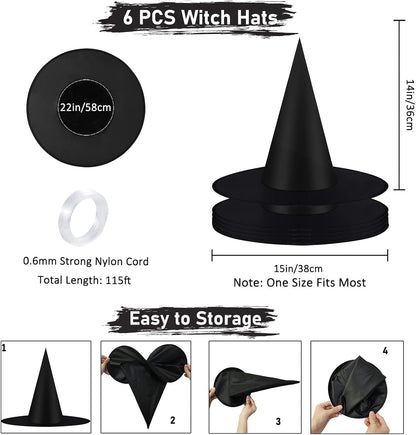 CESOF_6_Pcs_Witch_Hat_Halloween_Decorations_Hanging_Floating_Witches_Hats