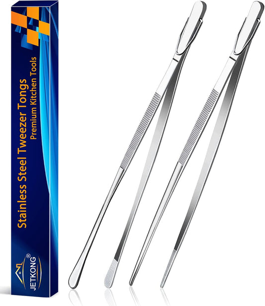 JETKONG_2_Pcs_12-Inch_Kitchen_Tweezers_Fine_Tweezer_Tongs,_Extra-Long_Stainless_Steel_Cooking_Tweezers_(Silver)