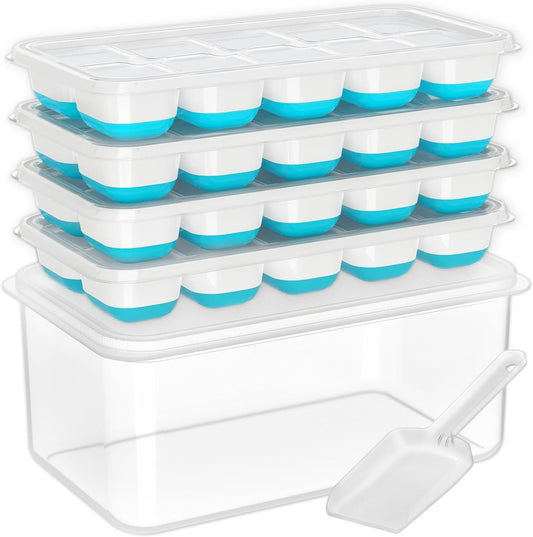 DOQAUS_Ice_Cube_Tray_with_Lid_and_Bin,4_Pack_Ice_Cube_Trays_for_Freezer