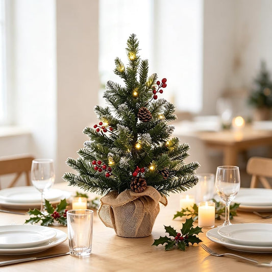 MEETYAMOR_2_FT_Mini_Christmas_Tree,_24"_PE_Prelit_Small_Artificial_Tabletop_Snow_Flocked_Christmas_Trees_Decor_with_20_Lights_Timer,_Outdoor_Indoor_Porch_Table_Centerpieces_Xmas_Christmas_Decorations