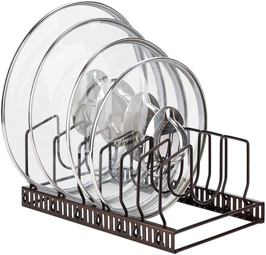 Toplife_Pot_Lids_Organizer_Rack_for_Cabinet_and_Countertop,_7+_Pan_Lids_and_Bakeware_Organizer_Rack_Holder_with_7_Adjustable_Compartments_-_Brown