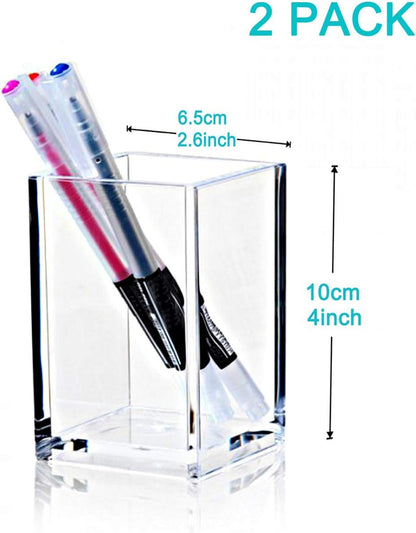 2_Pack_Clear_Acrylic_Pencil_Pen_Holder_Cup,Desk_Accessories_Holder,Makeup_Brush_Storage_Organizer,Modern_Design_Desktop_Stationery_Organizer_for_Office_School_Home_Supplies,2.6x_2.6x_4_inches
