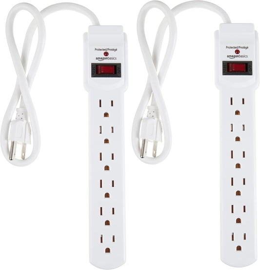 Amazon_Basics_Surge_Protector_Power_Strip,_6-Outlet_with_200J_Protection,_Circuit_Breaker,_LED_Indicator,_On/Off_Switch,_Wall-Mounting,_2ft_Extension_Cord,_White,_2-Pack