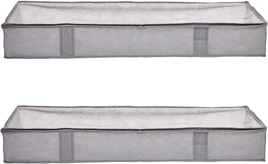 Amazon_Basics_Under_Bed_Storage_Bags_for_Clothes_and_Blankets,_Foldable_Fabric_Zipper_Container_with_Clear_Window_and_Reinforced_Handles,_Space_Saving,_18_x_42_x_6_inches,_Gray,_2-Pack