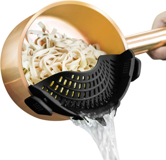 AUOON_Clip_On_Strainer_Silicone_for_All_Pots,_Standard_8.86_x_3.55in,_Black