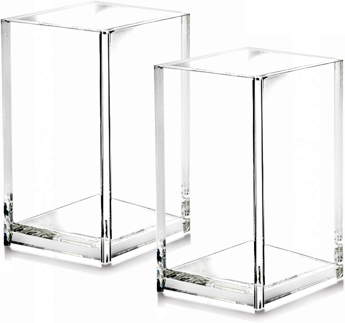 2_Pack_Clear_Acrylic_Pencil_Pen_Holder_Cup,Desk_Accessories_Holder,Makeup_Brush_Storage_Organizer,Modern_Design_Desktop_Stationery_Organizer_for_Office_School_Home_Supplies,2.6x_2.6x_4_inches