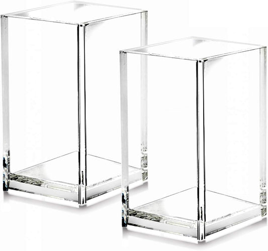 2_Pack_Clear_Acrylic_Pencil_Pen_Holder_Cup,Desk_Accessories_Holder,Makeup_Brush_Storage_Organizer,Modern_Design_Desktop_Stationery_Organizer_for_Office_School_Home_Supplies,2.6x_2.6x_4_inches