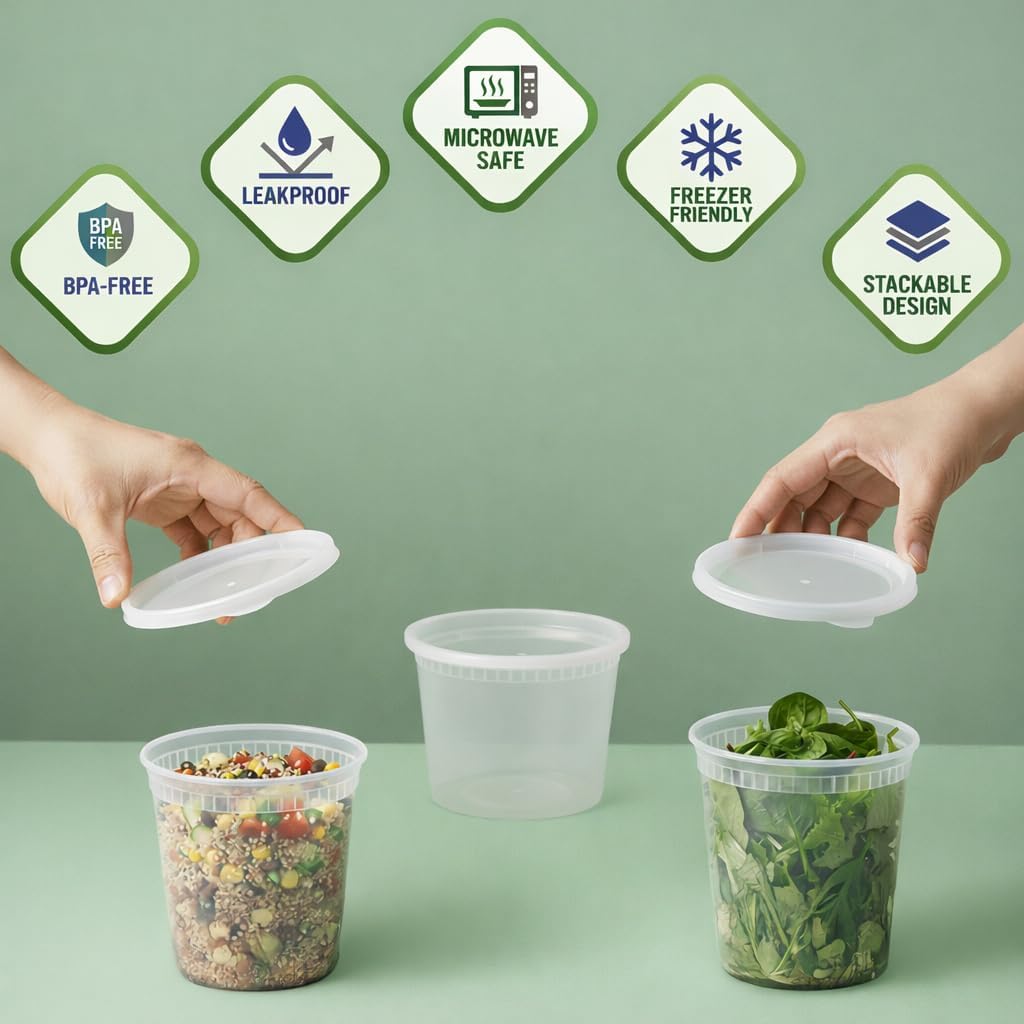 48_Sets_Plastic_Food_Storage_Deli_Containers_w/_Lids_16oz_Pint_&_32oz_Quart