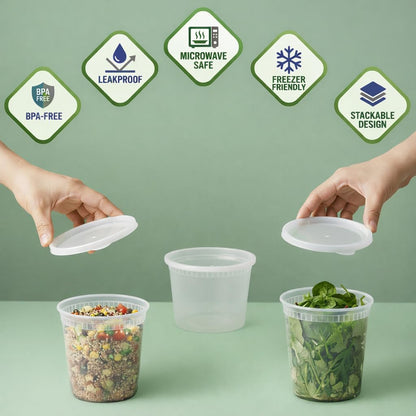 48_Sets_Plastic_Food_Storage_Deli_Containers_w/_Lids_16oz_Pint_&_32oz_Quart