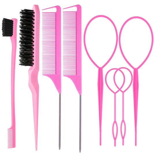 ZVOREI_8Pcs_Hair_Brushes_Set_wit,_Pink_4Pcs_Topsy_Hair_Tail_Tools