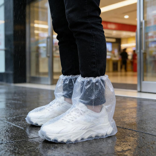 12_Pcs_Waterproof_Shoe_Covers_for_Rain,_Non-Slip_Disposable_Rain_Shoe_Covers,_Plastic_Shoe_Ponchos,_Thickened_PE_Material_Boot_Covers_for_Men_and_Women_(Clear)