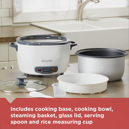 BLACK+DECKER_Rice_Cooker_6-Cup_(Cooked)_with_Steaming_Basket,_Removable_Non-Stick_Bowl,_White